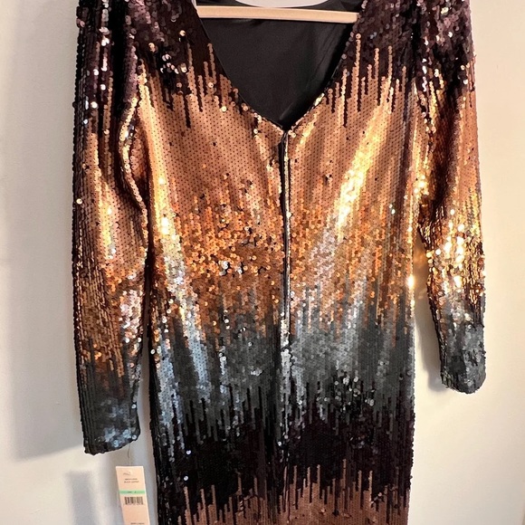 NWT NANETTE LEPORE BLACK COPPER DRESS - Picture 2 of 3